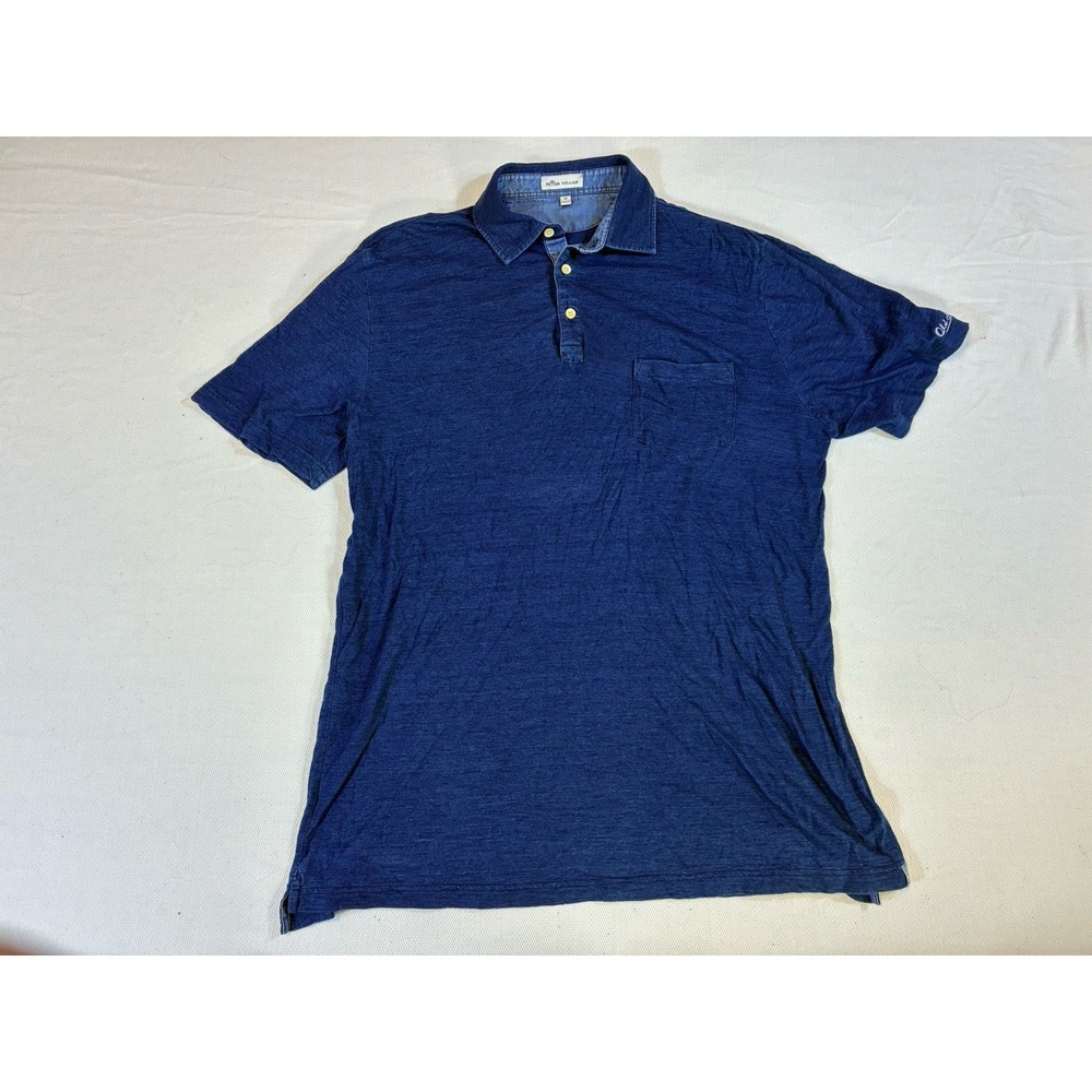 Peter Millar‎ Men's Medium Polo Shirt Blue Cotton Old Memorial Golf Course Logo